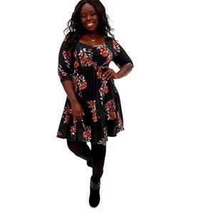 Torrid Super Soft Plush Black Floral Skater Dress Size 2